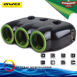 Awei C-35 Car Charger 3 Socket Adapter with 2 USB Port