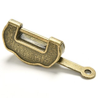 Chinese Vintage Antique old style excellent Brass Carved Word padlock lock/key (6)