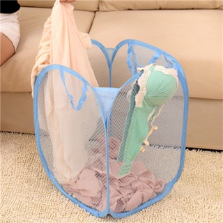 Portable Laundry Mesh Bag Hamper Fabric Foldable Dirty Clothes Washing Laundry Basket