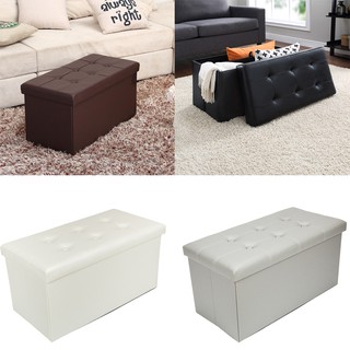 Faux Leather Rectangular Folding Ottoman Storage For Use As Bench Foot Rest Stool Seat