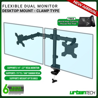 Clamp Type Dual Monitor Holder Desktop Mount for VESA Dual Monitors 17" to 27" Screen-size