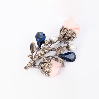 fashion Women's Rhinestone Imitation Pearl Enamel Flower Floriated Brooch Pin (5)