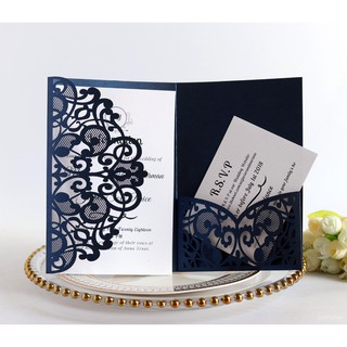 50pcs European Laser Cut Wedding Invitations Card Elegant Tri-Fold Lace Business Greeting Cards Birt