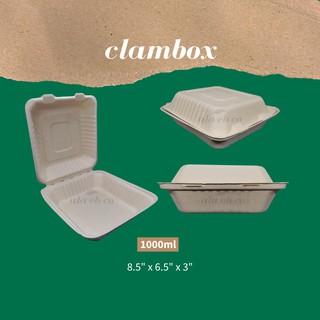 [10pcs] 1000ml Sugarcane Clambox / Food Packaging / Takeout Box (Eco Friendly)