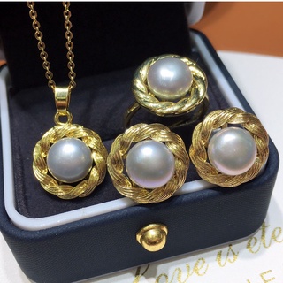 Freshwater pearl necklace set 8-9mm Gray Pearl Pendant Earring twist style fashion elegant