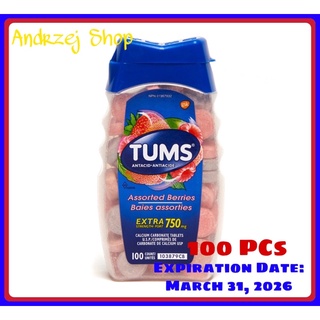 Tums Assorted Fruit & Berries Extra Strength Fort 750mg 100 Tablets