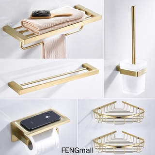 Brushed gold Nordic brass simple luxury towel rack bath towel rack bathroom shelf set