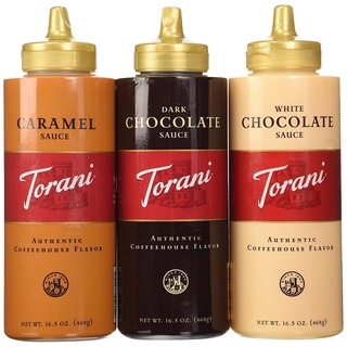 TORANI CARAMEL, WHITE CHOCOLATE AND DARK CHOCOLATE SAUCE 16.5 OZ (1)