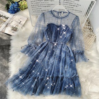 Rejuvenated French Gentle Wind Fairy Skirt Shining Screen Tie First Love Girl Dresses Tide