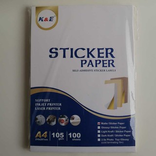 (100pcs)K&E Printable Sticker Paper Matte&Glossy A4 105gsm Labels/Adhesive for inkjet printer print