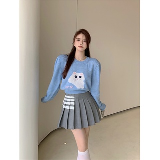 Sweater Women Short Loose Embroidery Blue Little Pullover Coat