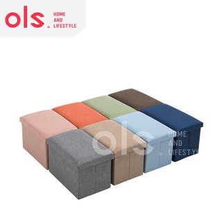 OLS Ottoman Linen Foldable Organizer Storage Chair Stool Footrest Seat Adult Space Saver 49 By 30 Cm