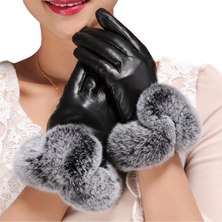 Winter Soft Warm Gloves Fake Rabbit Fur Leather Glove (1)
