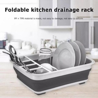 Onhand! Kitchen Collapsible Dish Drainer Drying Rack Folding Bowl Tableware Holder (Gray) (1)