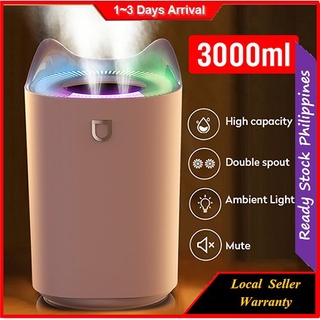 3L Ultrasonic Humidifier Dual Nozzles Mist Spray Air Purifier With 7Color Ambient Lamp