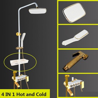 Bathroom Shower Set Black/Gold Bathroom Accessories Hot and Cold Shower Faucet High Pressure Sprayer Shower Holder (1)
