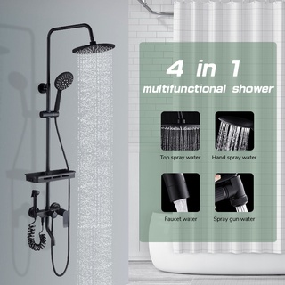 Hot and Cold 4 in 1 Brass Body Shower Set with Faucet 304 Stainless Steel Black Bathroom shower