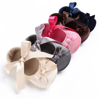 Lovely Velvet princess Baby Shoes Girl Lace-up Bow Knot Soft First Walkers
