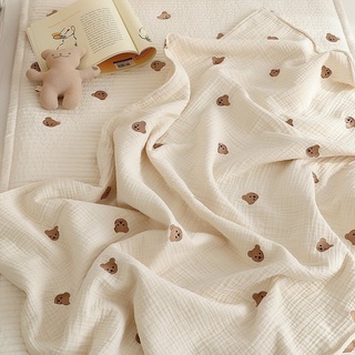 6 Layers 100% Cotton Gauze Baby Blanket Soft Skin Friendly Little Bear Embroidered Pattern Newborn Bedding New Quilt
