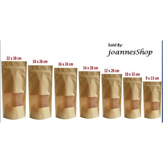 [5 pcs] Stand up Kraft zip pouch with window resealable