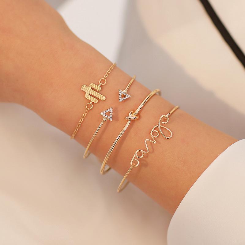 4Pcs/1set fashion cactus Gold Triangle knot bracelet