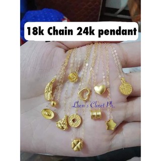 Necklace w/ pendant. 18k chain 24k pendant!! 16” - 18” SET!! 100% authentic! money back guarantee! (1)