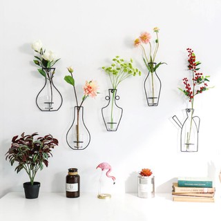 Nordic Style Iron Frame Vase Wall Hanging Plant Dried Flower Racks Bottle