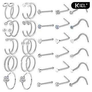 Kiel ❀ 36Pcs C Shape Rhinestone Nose Ring Stud Body Kit Jewelry Gift
