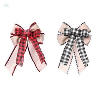 Vonl Plaid Bow Christmas Wreath Holiday DIY Crafts Door Decor Bowknot Ornaments for Christmas Tree Topper Xmas Wedding Party Decoration