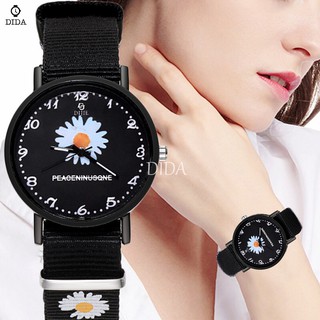 Korean Version Nylon Strap Ins Small Daisy Watch Floral Motif Canvas For Women Couple Watch 1pc