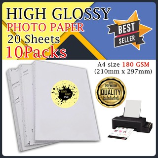 10 pack Inkjet Printable High Glossy Photo Paper 180gsm A4 Size 20 Sheets (1)