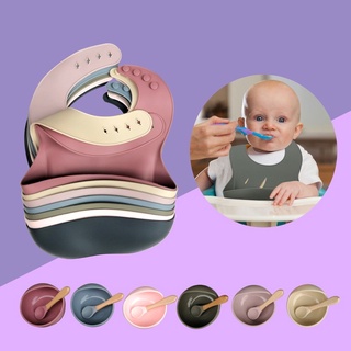 A 3pcs/set silicone feeding set - Silicone Bib / Baby Bowl / Baby Spoon Set Food Grade BPA Free