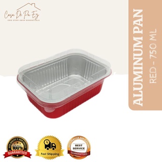 Thick Red Aluminum Foil Pan with Clear Plastic Lid for Dream Cake, Baked Sushi, Loaves & more -750ML