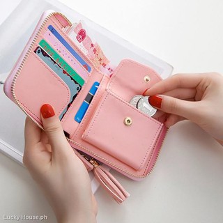 Korean Women Tassel Short Wallet Purses Multifunction Fashion Leather Ladies Wallet Coin Purse Zip Card Holder