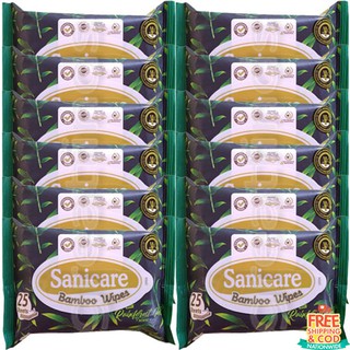 COD Set of 12 Sanicare Bamboo Natural Wipes 25's
