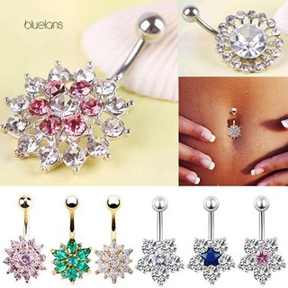 【Bluelans】Women Rhinestone Flower Belly Button Navel Ring Bar Body Piercing Jewelry Charm