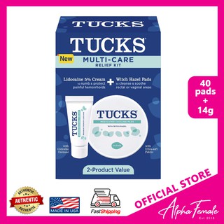 Tucks Multi Care Relief Kit, Witch Hazel Pads & Hemorrhoidal Cream Kit for Hemorrhoids, 40 Pads +14g