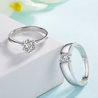 Tyaa Fashion Jewelry Silver Color Couple Wedding Ring For Man And Woman Crystal Accessories Singsing