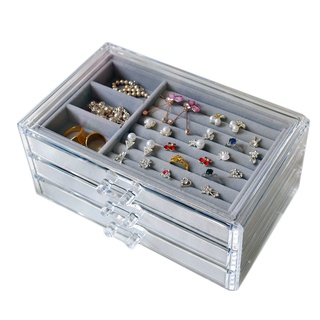 Acrylic Jewelry Box Three Layers Drawer Velvet Tray Jewelry Storage Box Watch Earring Storage Box