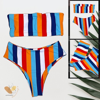 Two Piece Striped Bandeau High Waist Bikini Set Swimsuit