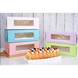 Cake Roll Window Box with Tray in white, blue, pink, kraft and mint green (1)