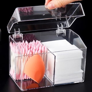 Grid Acrylic Makeup Cotton Swab Storage Box / Transparent Flip Desktop Lipstick Organizer / Cotton Dressing Table Cosmetics Organizer