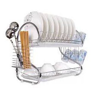Dish Rack Double Layer Plate Bowel Cup Dish Drainer Rack Plate Holder Stainless (4)
