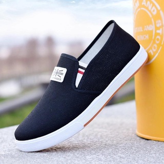 Loafers & Boat Shoes◐☒❁【Smile】 Retro Made Casual Wear Rubber Shoes Canvas Men's Denim Shoes (Standar
