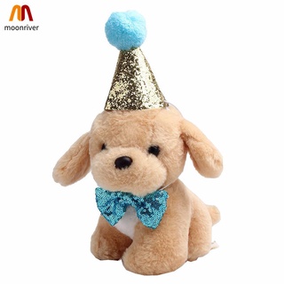 【Ready Stock】☼☜┋Pet Dog Cat Puppy Collar Bowknot Hat Adjustable Sequin For Christmas Birthday Party