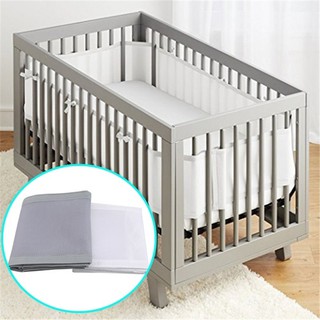 Breathable Crib Bumper Gray Mesh Bumper for Full-Size Breathable Mesh Bed Cushion Baby bed (1)