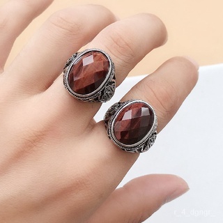 Natural Red Tigereye Ring Men's and Women's Big Ring Gem Tiger Eye' Stone Retro Style Ring Korean Fa