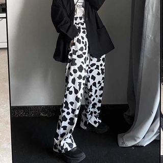 Korean Fashion Cow Pattern Loose High Waist Pants (1)