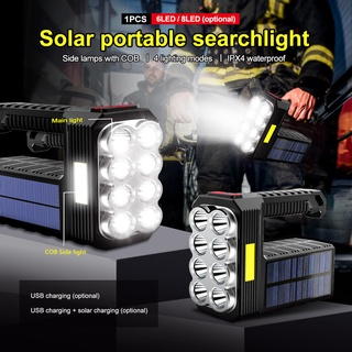 Super Bright Searchlight Waterproof Flashlight 8 LED Solar USB Rechargeable Flashlight Outdoor COB