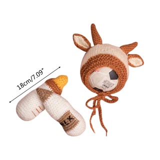 FL Baby Crochet Milk Bottle Calf Hat Cute Animal Bonnet Beanie Cap Knit Stuffed Toy iowc (4)